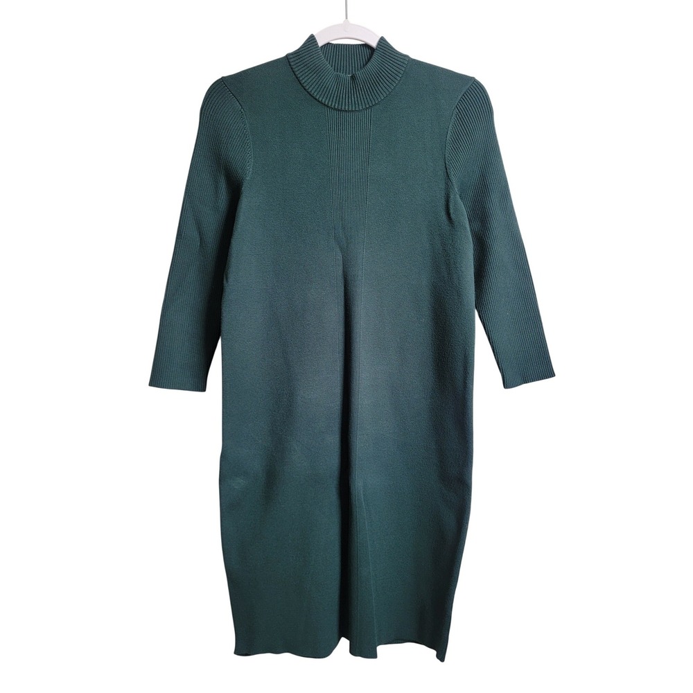 Per Se by Carlisle Stretch Ribbed Knit Mock Neck Casual‎ Sweater Dress Green XS